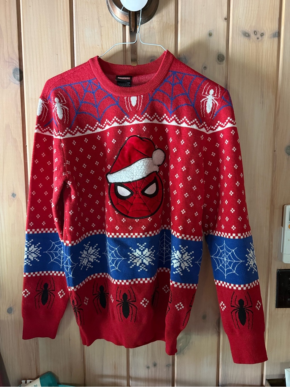 Marvel Red Spider-Man Holiday Crewneck Sweater with Blue Accents